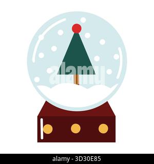 Flache Weihnachtskugel mit Baum. Winter-Symbol. Handgezeichneter Vektor, isolierte Illustration. Stock Vektor