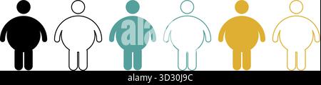 Vektor-Illustration von fetten Mann Silhouetten in mehreren Farben und Stilen, die Adipositas, Diabetes und Lebensstil Krankheit Probleme darstellen. Stock Vektor