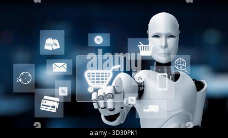 KI ermöglicht Omni-Channel-Marketing durch Unterstützung virtueller Assistenten, Personalisierung künstlicher Intelligenz und KI-gesteuerte Kundenerfahrungen. Kernel Stockfoto