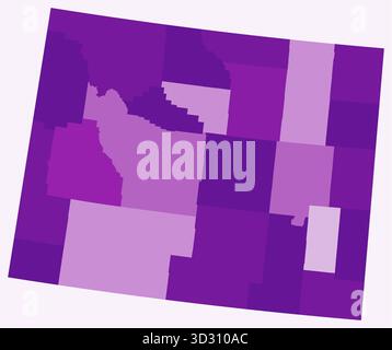 Karte von Wyoming mit Countys. Eine einfache Grenzkarte mit Bezirksabteilungen. Lila Farbpalette. Stock Vektor