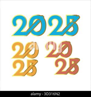 Farbenfrohe 2025 Zahlendesigns mit Farbverlauf und Schatten – Vektor-Logo-Set für Neujahr Stock Vektor