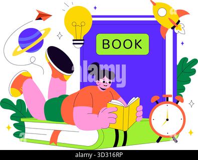 Buch Woche Veranstaltungen Vektor Illustration mit Menschen lesen und Studenten lernen Lehrbücher für Alphabetisierung in einem flachen Stil Cartoon Hintergrund Stock Vektor