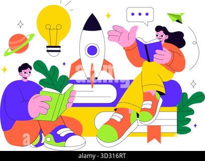 Buch Woche Veranstaltungen Vektor Illustration mit Menschen lesen und Studenten lernen Lehrbücher für Alphabetisierung in einem flachen Stil Cartoon Hintergrund Stock Vektor