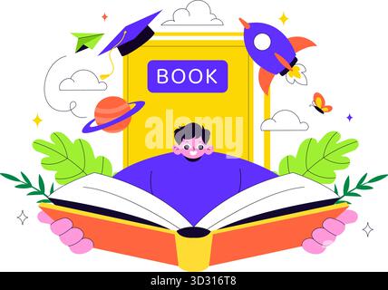 Buch Woche Veranstaltungen Vektor Illustration mit Menschen lesen und Studenten lernen Lehrbücher für Alphabetisierung in einem flachen Stil Cartoon Hintergrund Stock Vektor