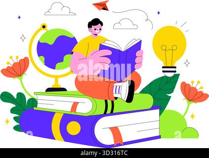 Buch Woche Veranstaltungen Vektor Illustration mit Menschen lesen und Studenten lernen Lehrbücher für Alphabetisierung in einem flachen Stil Cartoon Hintergrund Stock Vektor