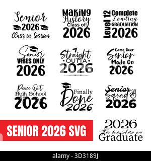 Senior 2026 Graduation SVG-Paket – Klasse von 2026 Angeboten Stock Vektor