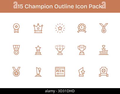 Ein dynamisches Set aus 15 Symbolen im Outline-Stil, speziell für Champion und für digitale Produkte. Stock Vektor