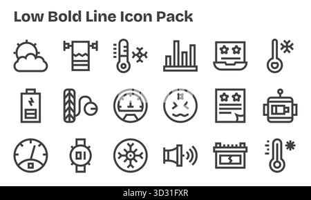 Sammlung von 18 Vektorsymbolen im Stil der Bold Line für Low, die für Klarheit und Vielseitigkeit entwickelt wurden. Stock Vektor
