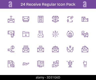 Kuratiertes Paket mit 24 Vektorsymbolen in regulärem Outline-Design, das sich um Empfangskonzepte dreht. Stock Vektor