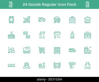 Ein vielseitiger Satz von 24 Vektorsymbolen für normale Konturen mit Schwerpunkt auf Waren, ideal für mobile und Web-Anwendungen. Stock Vektor