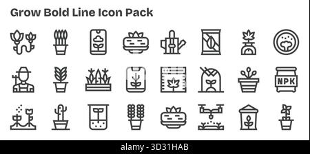 Diese Kollektion enthält 24 Symbole im Outline-Stil, die speziell auf das Wachstumsmotiv zugeschnitten sind und sich hervorragend für digitales Design eignen. Stock Vektor