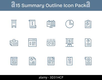 Ein vielseitiger Satz von 15 Konturvektorsymbolen mit Schwerpunkt auf Zusammenfassung, ideal für mobile und Web-Anwendungen. Stock Vektor