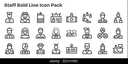 Ein vielseitiger Satz von Vektorsymbolen mit 24 fett formatierten Konturen für Mitarbeiter, ideal für mobile Anwendungen und Webanwendungen. Stock Vektor