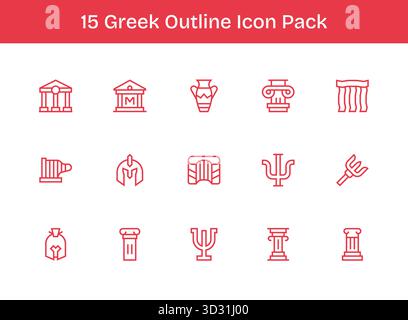 Diese Kollektion umfasst 15 Symbole im Outline-Stil, die auf das griechische Thema zugeschnitten sind und sich hervorragend für digitales Design eignen. Stock Vektor