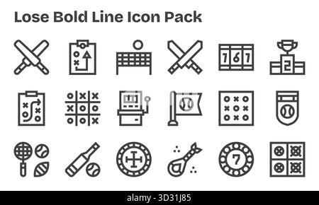 Entdecken Sie ein Set von 18 Bold Line Symbolen, die für das lose-Thema entwickelt wurden und ideal für moderne UI/UX-Projekte geeignet sind. Stock Vektor
