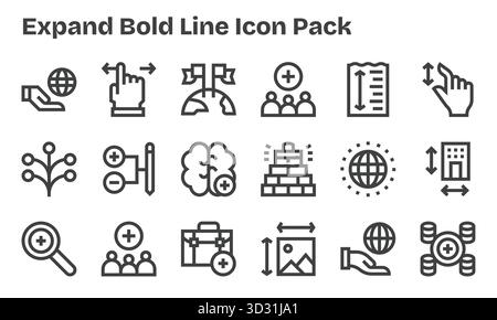 Sammlung von 18 Vektorsymbolen im Bold-Line-Stil für mehr Klarheit und Vielseitigkeit. Stock Vektor