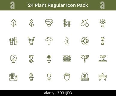 Kuratiertes Paket mit 24 Vektorsymbolen in regulärem Outline-Design, das sich um Anlagenkonzepte dreht. Stock Vektor