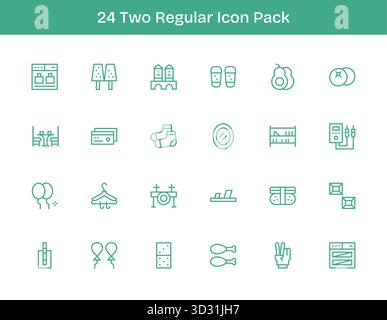 Kuratiertes Paket mit 24 Vektorsymbolen in regulärem Outline-Design, das sich um zwei Konzepte dreht. Stock Vektor