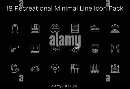 Kuratiertes Paket mit 18 Vektorsymbolen im Minimal Line Design, das sich um Freizeitkonzepte dreht. Stock Vektor