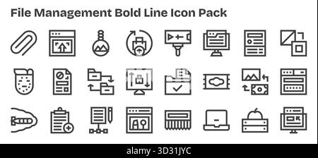 Dieser Satz von 24 fett formatierten Symbolen enthält Dateiverwaltungsthemen, die sich perfekt für technische und geschäftliche Anwendungen eignen. Stock Vektor