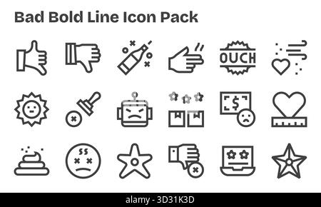 Professionell gestaltete 18 Icons im Bold Line-Stil, die das Wesen von Bad für das UI-Design einfangen. Stock Vektor
