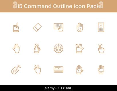 Ein dynamischer Satz von 15 Symbolen im Outline-Stil, speziell für Command und für digitale Produkte. Stock Vektor