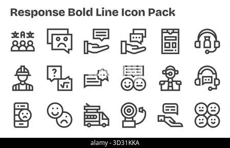 Eine übersichtliche Sammlung von 18 Symbolen für „Response“, die für moderne Dashboards und Schnittstellen entwickelt wurden. Stock Vektor