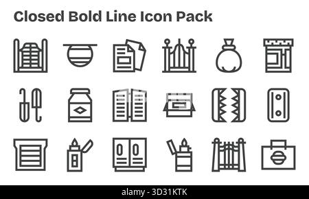 Diese Kollektion umfasst 18 Symbole im Stil der Bold Line, die auf das geschlossene Thema zugeschnitten sind und sich hervorragend für digitales Design eignen. Stock Vektor