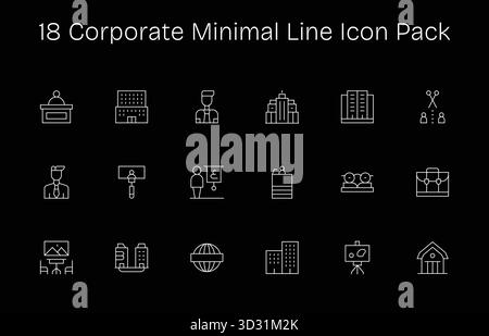 Professionell gestaltete 18 Icons im Minimal Line-Stil, die das Wesen von Corporate für UI-Design widerspiegeln. Stock Vektor