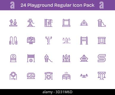 Ein vielseitiger Satz von 24 Vektorsymbolen mit normaler Kontur, die sich auf den Spielplatz konzentrieren und ideal für mobile und Web-Anwendungen geeignet sind. Stock Vektor
