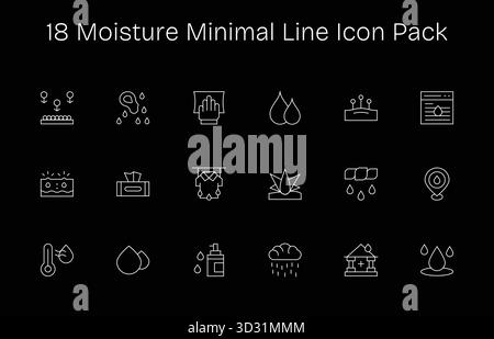 Kuratiertes Paket mit 18 Vektorsymbolen im Minimal Line Design, das sich um Feuchtekonzepte dreht. Stock Vektor