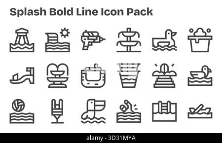 Entdecke 18 Vektorsymbole im Stil der Bold Line, die von Splash inspiriert wurden. Perfekt für Web- und App-Schnittstellen. Stock Vektor