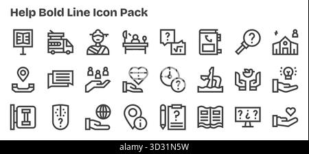 Ein vielseitiger Satz von 24 fett formatierten Vektorsymbolen für die Hilfe, ideal für mobile Anwendungen und Webanwendungen. Stock Vektor