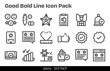 Sammlung von 18 Vektorsymbolen im Bold Line-Stil für gute Qualität, entwickelt für Klarheit und Vielseitigkeit. Stock Vektor