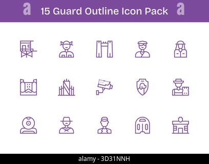 Dieses Set aus 15 Gliederungssymbolen enthält Guard-Themen, die sich perfekt für technische und geschäftliche Anwendungen eignen. Stock Vektor