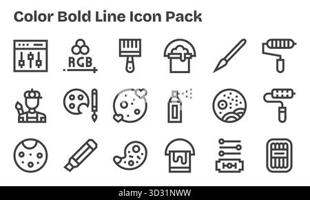 Eine übersichtliche Sammlung von 18 Symbolen für Farbe, die für moderne Dashboards und Schnittstellen entwickelt wurden. Stock Vektor