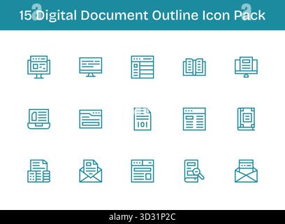 Dieses Set aus 15 Gliederungssymbolen enthält digitale Dokumentthemen, die sich perfekt für technische und geschäftliche Anwendungen eignen. Stock Vektor