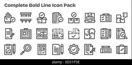 Ein vielseitiger Satz von Vektorsymbolen mit 24 fett formatierten Konturen, ideal für mobile und Web-Anwendungen. Stock Vektor