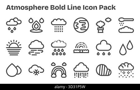 Kuratiertes Paket mit 18 Vektorsymbolen im Bold Line-Design, das sich um Atmosphärenkonzepte dreht. Stock Vektor