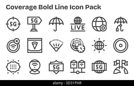 Ein vielseitiger Satz von 18 Vektorsymbolen mit Schwerpunkt auf Abdeckung, ideal für mobile und Web-Anwendungen. Stock Vektor