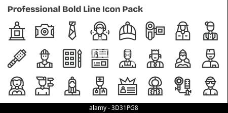 Ein vielseitiger Satz von Vektorsymbolen mit 24 fett formatierten Konturen, die speziell auf Professional ausgerichtet sind, ideal für mobile Anwendungen und Webanwendungen. Stock Vektor