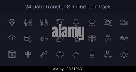 Vektorpaket mit 24 Slim Line Symbolen, inspiriert von Data Transfer, ideal für skalierbare und kreative Designarbeiten. Stock Vektor
