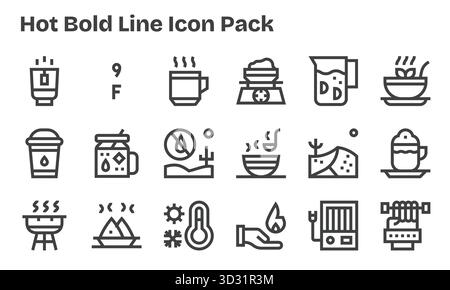 Professionell gestaltete 18 Symbole im Bold Line-Stil, die das Wesen von Hot für UI-Design widerspiegeln. Stock Vektor