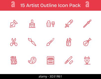 Ein dynamischer Satz von 15 Symbolen im Outline-Stil, speziell für Künstler und digitale Produkte. Stock Vektor