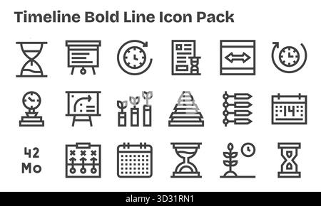 Sammlung von 18 Vektorsymbolen im Stil der Bold Line für Timeline, die für Klarheit und Vielseitigkeit entwickelt wurden. Stock Vektor