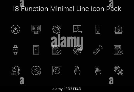 Professionell gestaltete 18 Symbole im Minimal Line-Stil, die das Wesen der Funktion für das UI-Design erfassen. Stock Vektor