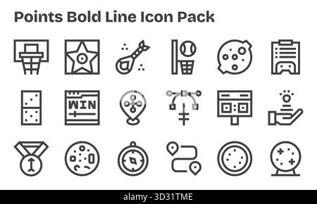 Sammlung von 18 Vektorsymbolen im Stil der Bold Line für Punkte, die für Klarheit und Vielseitigkeit entwickelt wurden. Stock Vektor