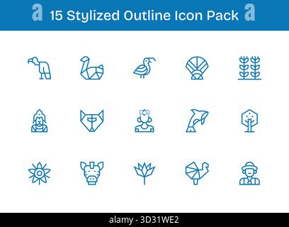 Ein dynamischer Satz von 15 Symbolen im Outline-Stil, speziell für Stylized und für digitale Produkte. Stock Vektor