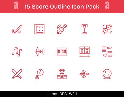 Ein dynamisches Set aus 15 Symbolen im Outline-Stil, das auf Punktzahl zugeschnitten und für digitale Produkte geeignet ist. Stock Vektor