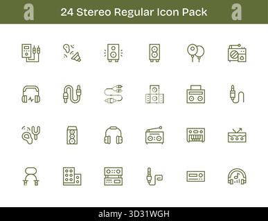 Professionell gestaltete 24 Symbole im regulären Outline-Stil, die das Wesen von Stereo für das UI-Design einfangen. Stock Vektor